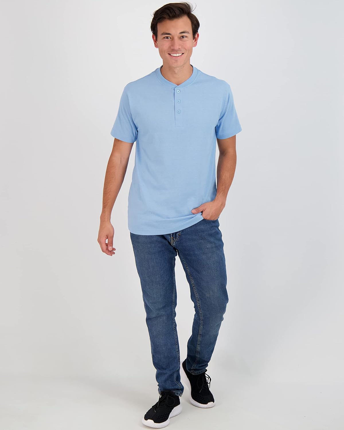 Real Essentials 3 Pack Mens Cotton Short ampamp Long Sleeve Henley TShirt Performance Activewear Available in Big ampamp TallShort Sleeve  Set 2