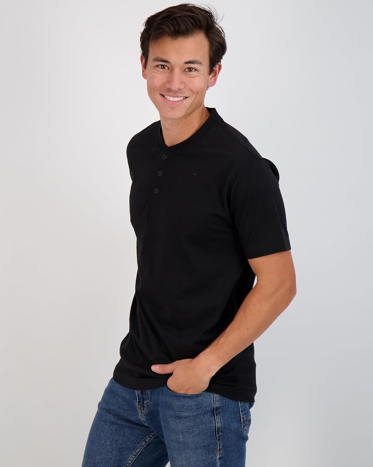 Real Essentials 3 Pack Mens Cotton Short ampamp Long Sleeve Henley TShirt Performance Activewear Available in Big ampamp TallShort Sleeve  Set 2