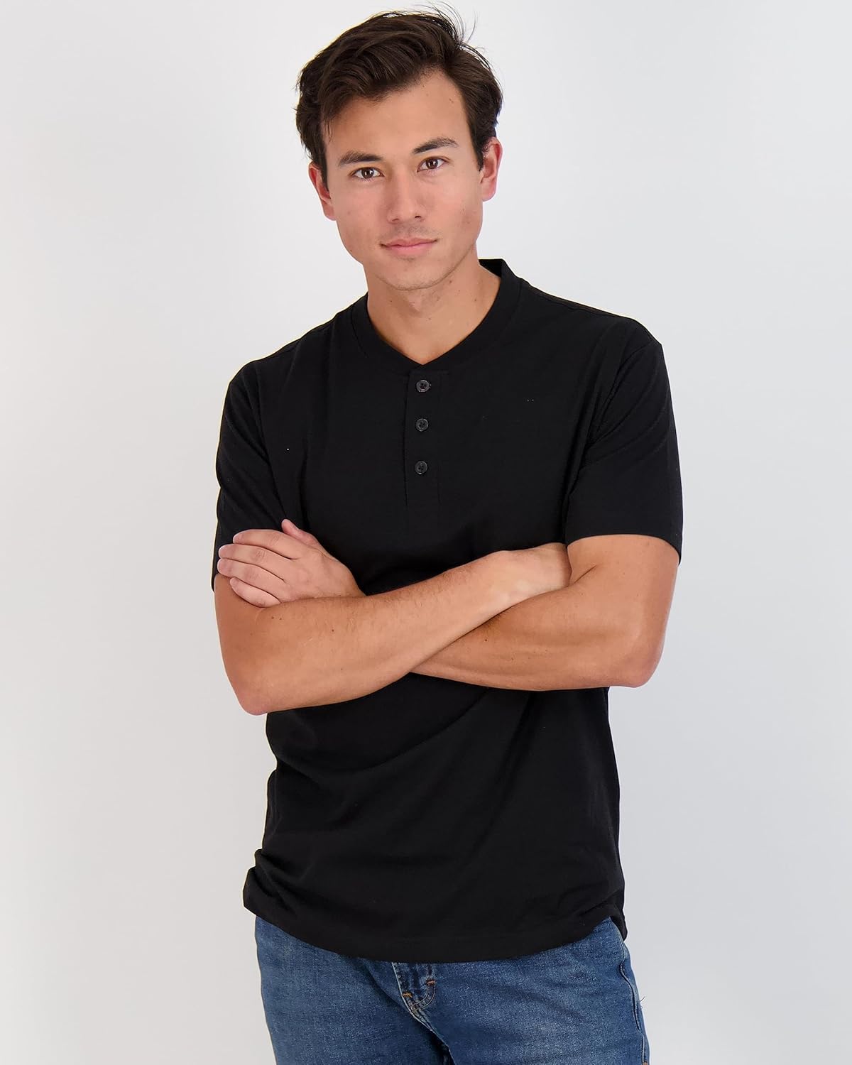 Real Essentials 3 Pack Mens Cotton Short ampamp Long Sleeve Henley TShirt Performance Activewear Available in Big ampamp TallShort Sleeve  Set 3