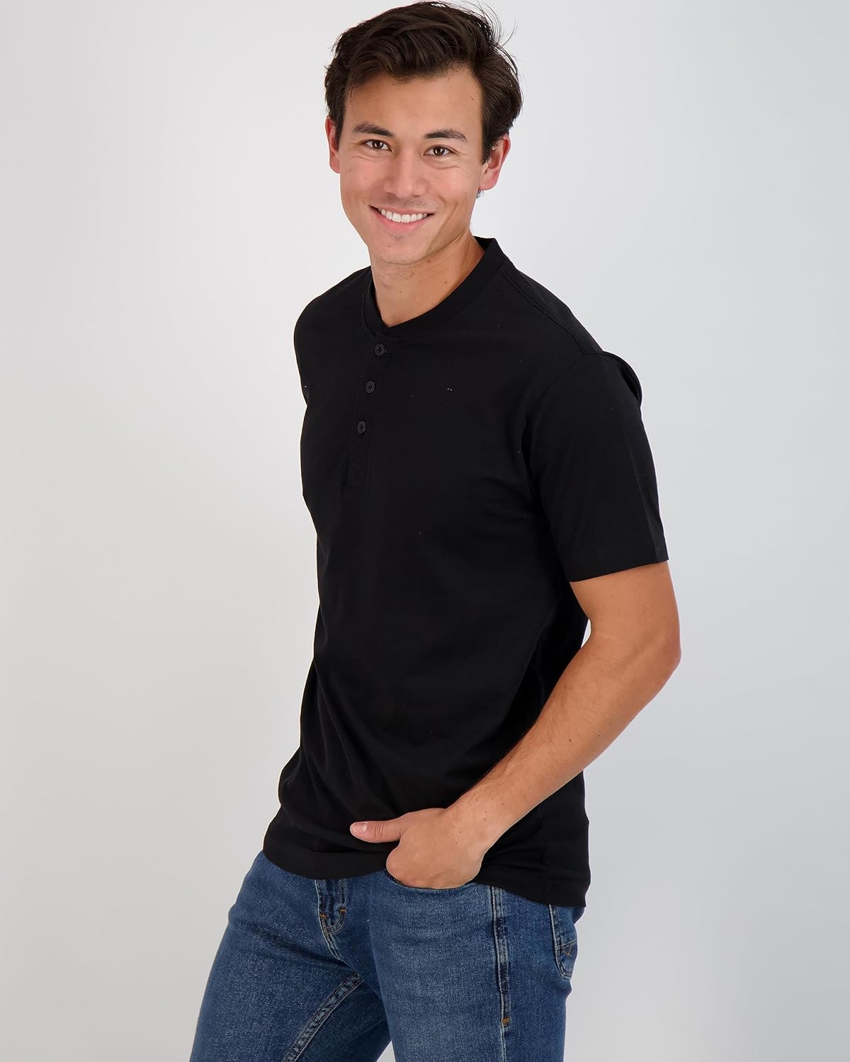 Real Essentials 3 Pack Mens Cotton Short ampamp Long Sleeve Henley TShirt Performance Activewear Available in Big ampamp TallShort Sleeve  Set 5