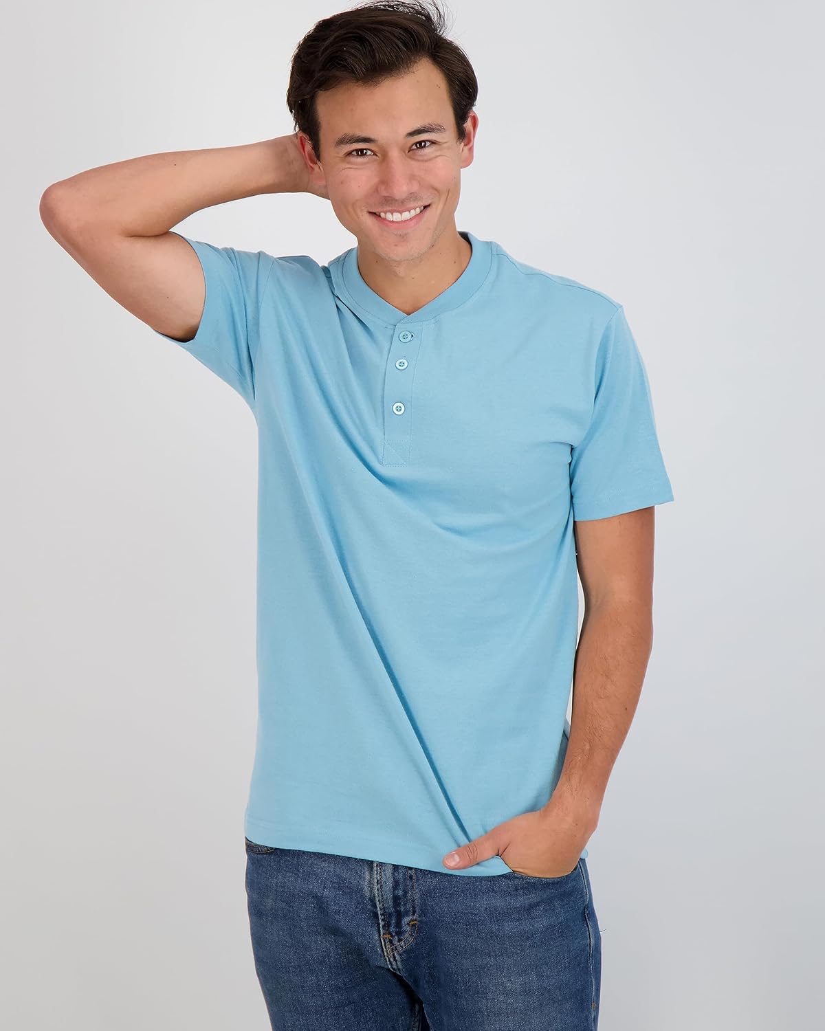 Real Essentials 3 Pack Mens Cotton Short ampamp Long Sleeve Henley TShirt Performance Activewear Available in Big ampamp TallShort Sleeve  Set 6