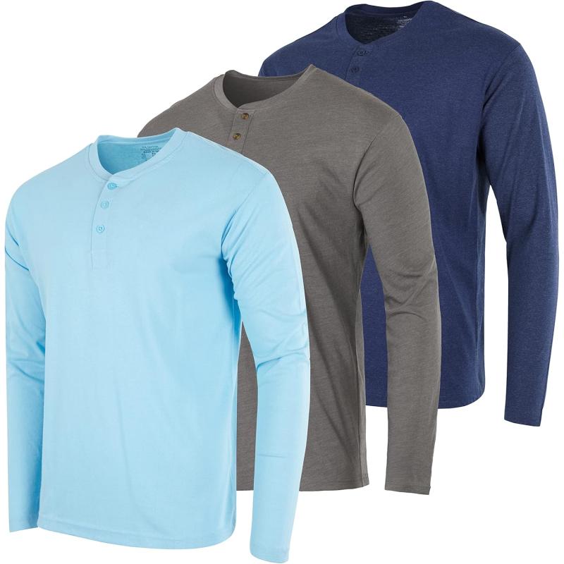 Real Essentials 3 Pack Mens Cotton Short ampamp Long Sleeve Henley TShirt Performance Activewear Available in Big ampamp TallLong Sleeve  Set 6