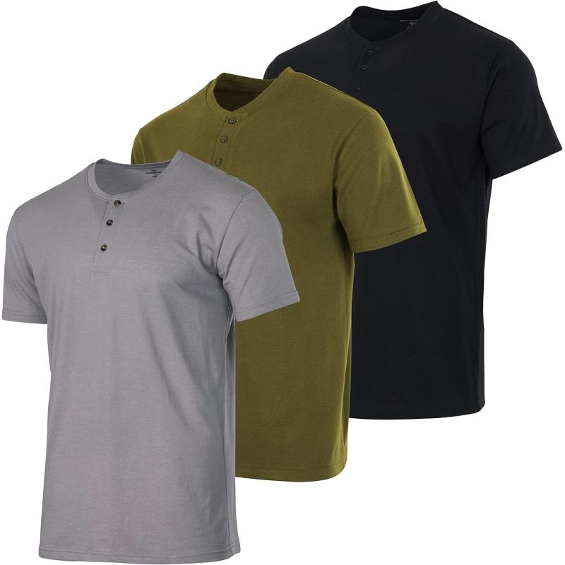 Real Essentials 3 Pack Mens Cotton Short ampamp Long Sleeve Henley TShirt Performance Activewear Available in Big ampamp TallShort Sleeve  Set 11
