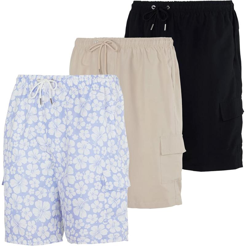 Real Essentials 3 Pack Mens Swim Trunks with Cargo Pockets ampamp Mesh Lining Available in Big ampamp TallSet 3