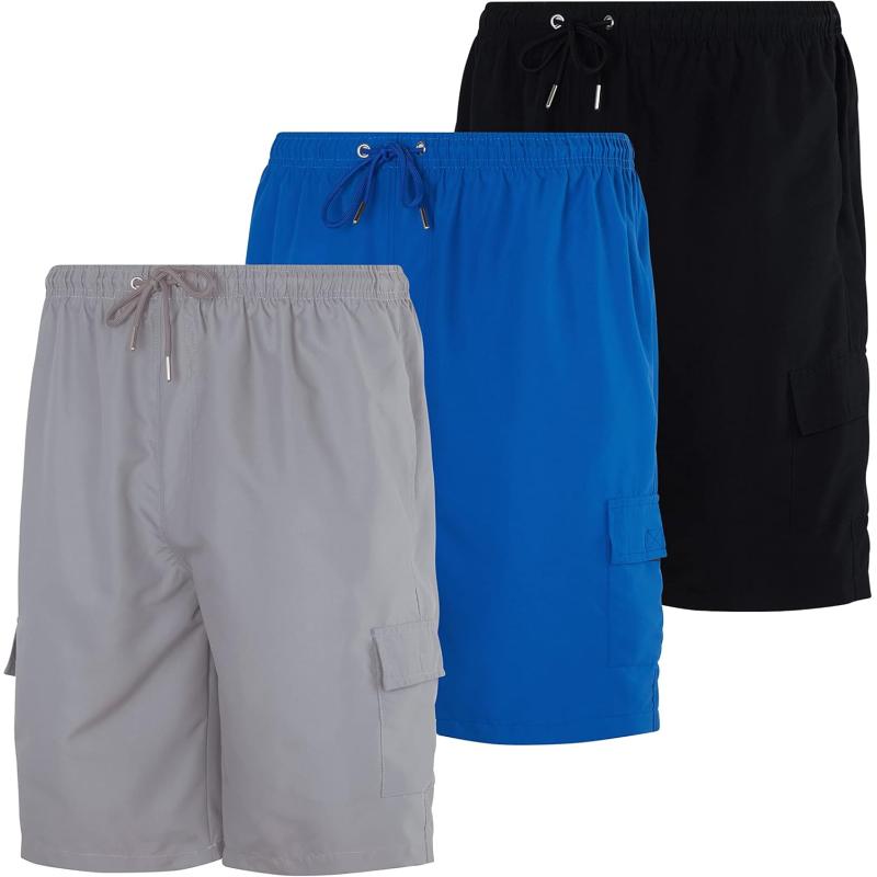 Real Essentials 3 Pack Mens Swim Trunks with Cargo Pockets ampamp Mesh Lining Available in Big ampamp TallSet 8