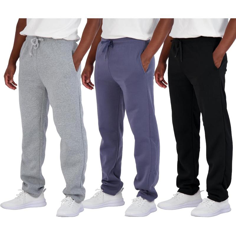 Real Essentials 3 Pack Mens Tech Fleece Athletic Casual Open Bottom Sweatpants with Pockets Available in Big ampamp TallSet 1