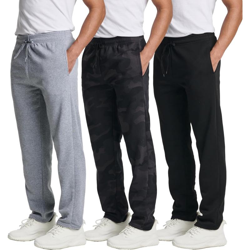 Real Essentials 3 Pack Mens Tech Fleece Athletic Casual Open Bottom Sweatpants with Pockets Available in Big ampamp TallSet 4