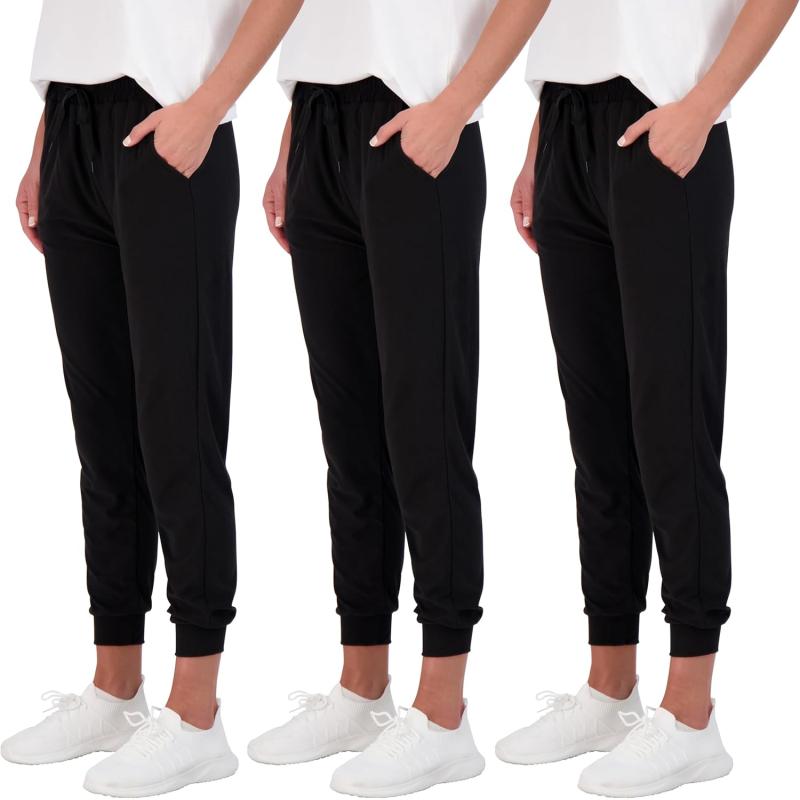 Real Essentials 3 Pack Womens UltraSoft Lounge Joggers Sweatpants Athletic Yoga Pants with Pockets Available in PlusSet 1