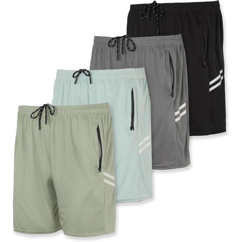 Real Essentials 4 Pack Mens 7quot Athletic Running Quick Dry Mesh Shorts with Zipper Pockets Available in Big ampamp TallSet 11