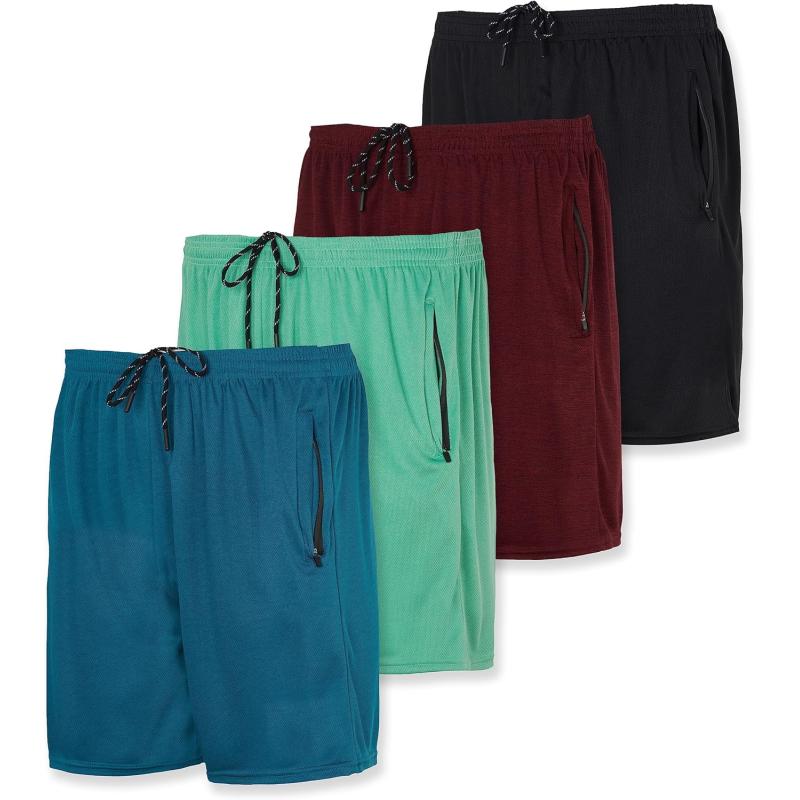 Real Essentials 4 Pack Mens 7quot Athletic Running Quick Dry Mesh Shorts with Zipper Pockets Available in Big ampamp TallSet 12
