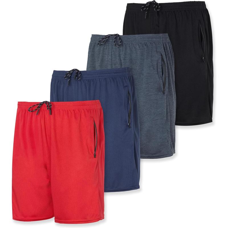 Real Essentials 4 Pack Mens 7quot Athletic Running Quick Dry Mesh Shorts with Zipper Pockets Available in Big ampamp TallSet 2