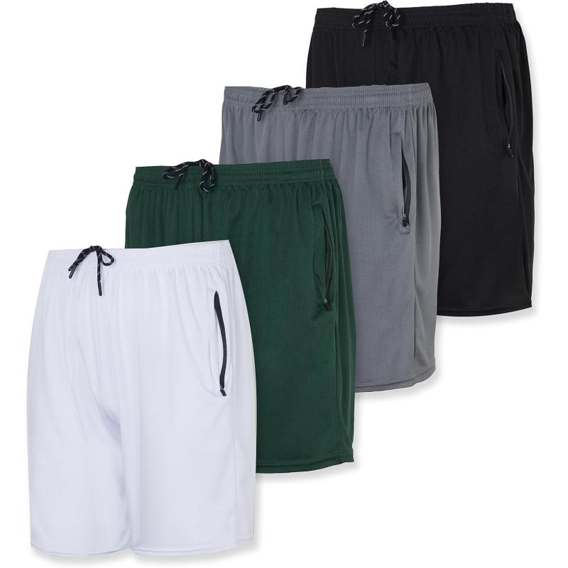 Real Essentials 4 Pack Mens 7quot Athletic Running Quick Dry Mesh Shorts with Zipper Pockets Available in Big ampamp TallSet 4