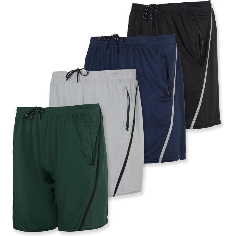 Real Essentials 4 Pack Mens 7quot Athletic Running Quick Dry Mesh Shorts with Zipper Pockets Available in Big ampamp TallSet 7
