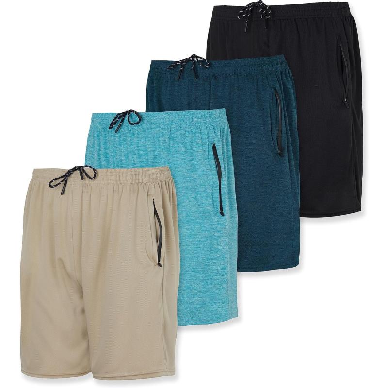 Real Essentials 4 Pack Mens 7quot Athletic Running Quick Dry Mesh Shorts with Zipper Pockets Available in Big ampamp TallSet 9