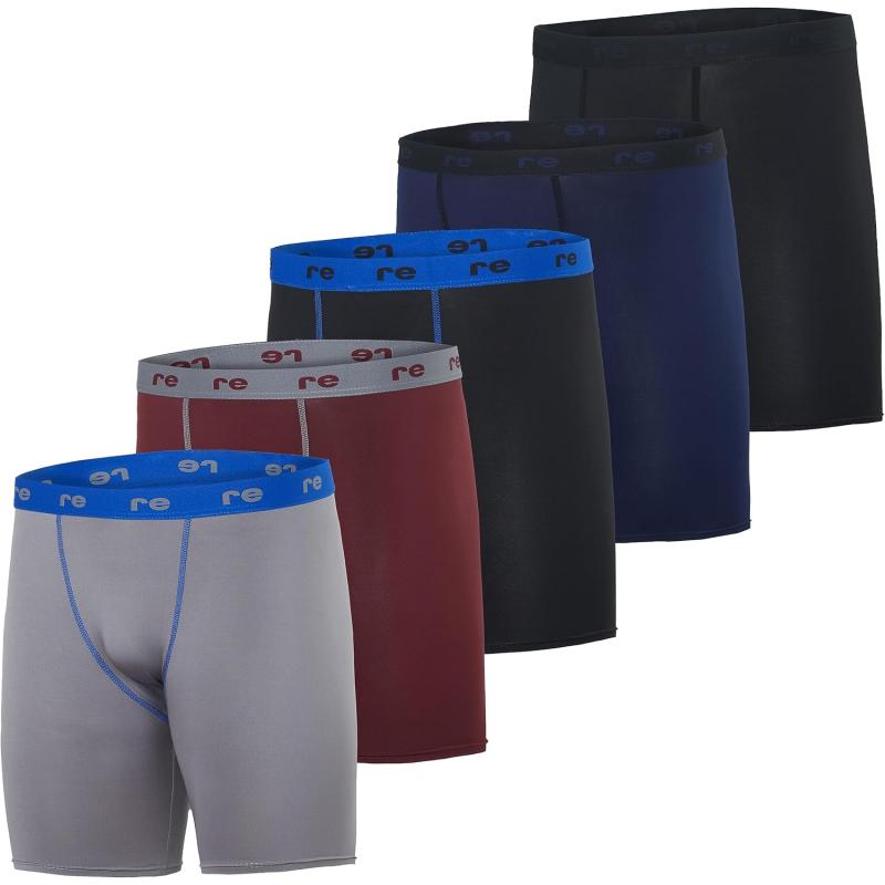 Real Essentials 5 Pack Mens Compression Shorts  Quick Dry Performance Active Underwear Available in Big ampamp TallSet E