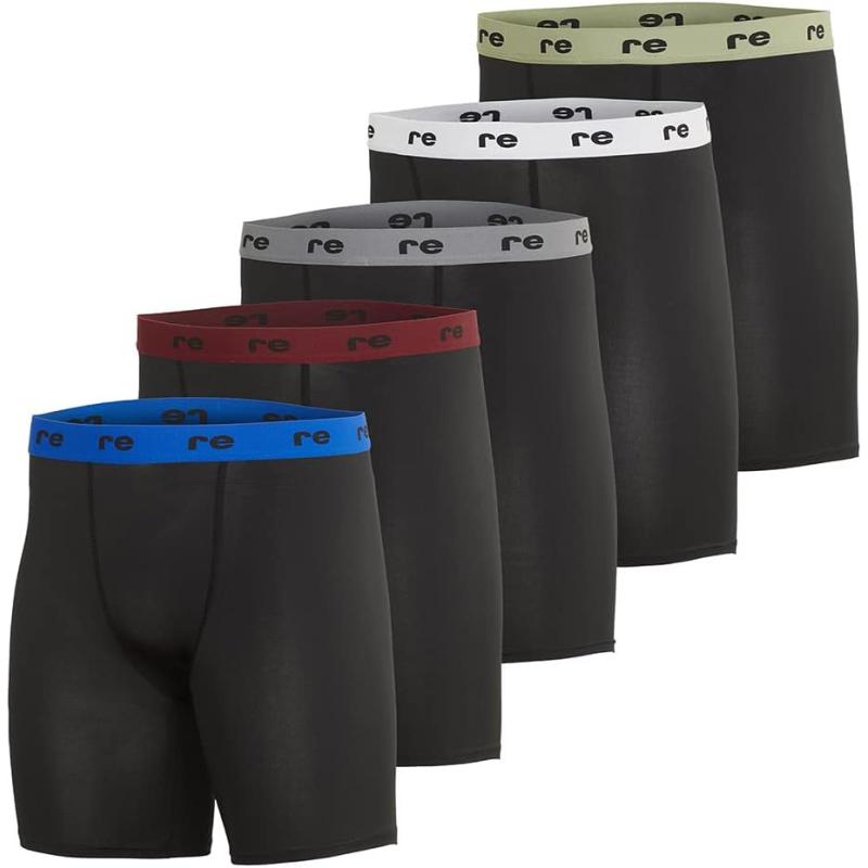Real Essentials 5 Pack Mens Compression Shorts  Quick Dry Performance Active Underwear Available in Big ampamp TallSet L