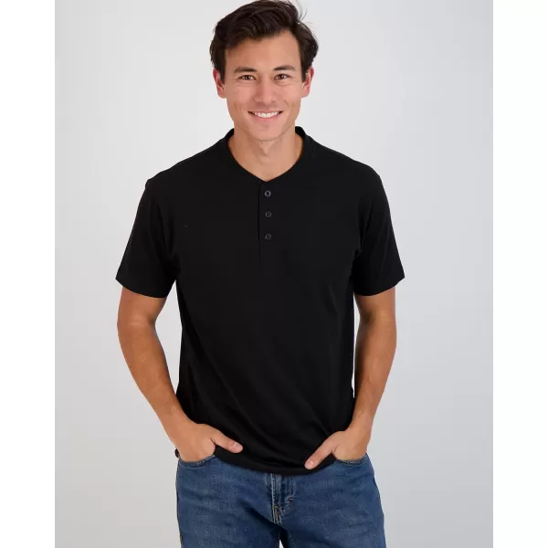 Real Essentials 3 Pack Mens Cotton Short ampamp Long Sleeve Henley TShirt Performance Activewear Available in Big ampamp TallShort Sleeve  Set 2