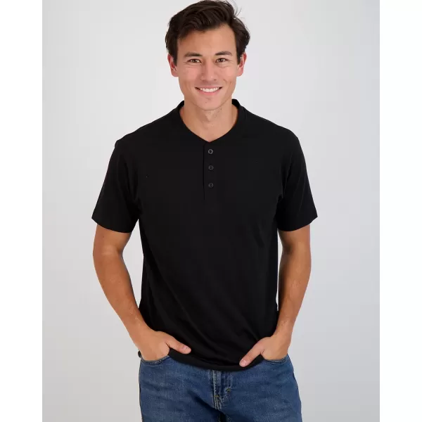Real Essentials 3 Pack Mens Cotton Short ampamp Long Sleeve Henley TShirt Performance Activewear Available in Big ampamp TallShort Sleeve  Set 4