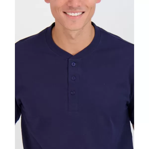 Real Essentials 3 Pack Mens Cotton Short ampamp Long Sleeve Henley TShirt Performance Activewear Available in Big ampamp TallShort Sleeve  Set 4