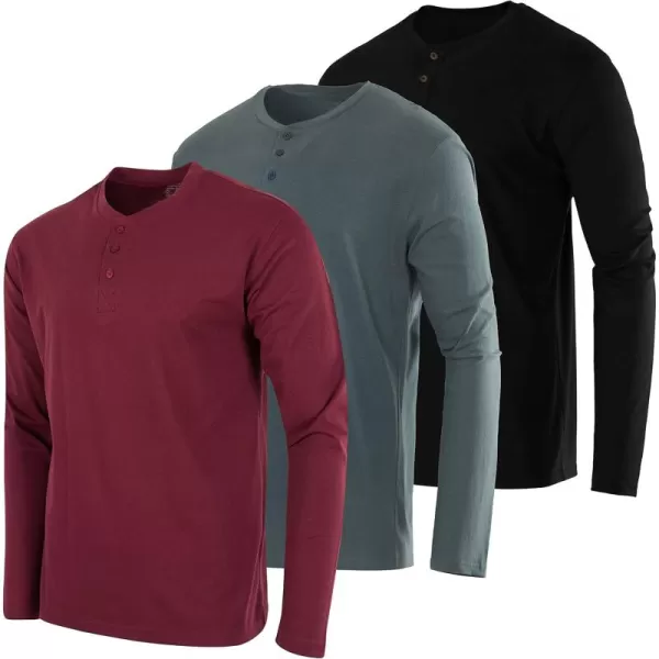 Real Essentials 3 Pack Mens Cotton Short ampamp Long Sleeve Henley TShirt Performance Activewear Available in Big ampamp TallLong Sleeve  Set 1