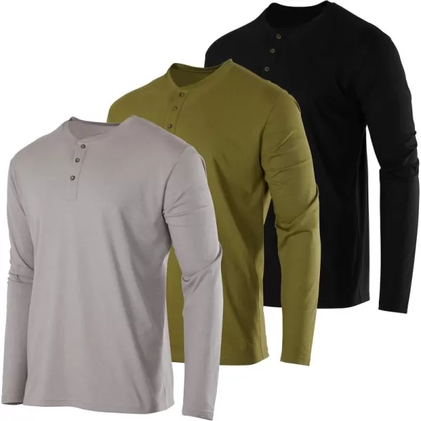 Real Essentials 3 Pack Mens Cotton Short ampamp Long Sleeve Henley TShirt Performance Activewear Available in Big ampamp TallLong Sleeve  Set 10