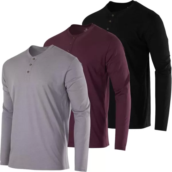Real Essentials 3 Pack Mens Cotton Short ampamp Long Sleeve Henley TShirt Performance Activewear Available in Big ampamp TallLong Sleeve  Set 11