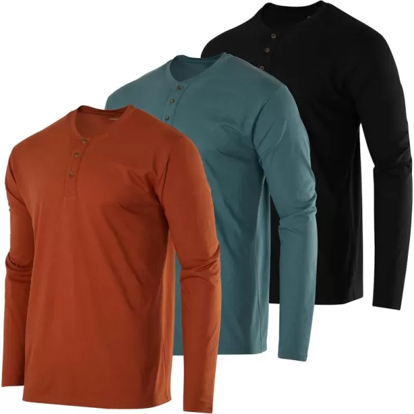 Real Essentials 3 Pack Mens Cotton Short ampamp Long Sleeve Henley TShirt Performance Activewear Available in Big ampamp TallLong Sleeve  Set 12