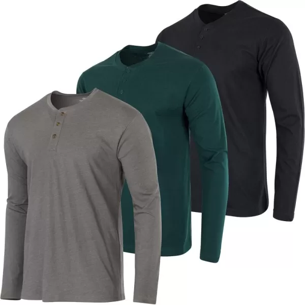 Real Essentials 3 Pack Mens Cotton Short ampamp Long Sleeve Henley TShirt Performance Activewear Available in Big ampamp TallLong Sleeve  Set 2