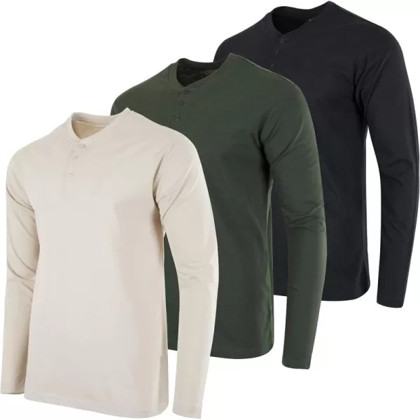 Real Essentials 3 Pack Mens Cotton Short ampamp Long Sleeve Henley TShirt Performance Activewear Available in Big ampamp TallLong Sleeve  Set 3