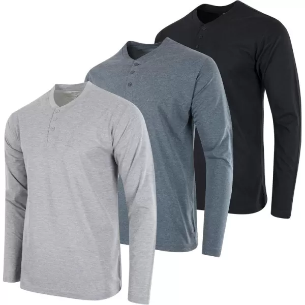 Real Essentials 3 Pack Mens Cotton Short ampamp Long Sleeve Henley TShirt Performance Activewear Available in Big ampamp TallLong Sleeve  Set 5