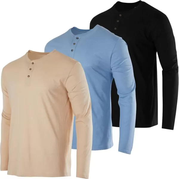 Real Essentials 3 Pack Mens Cotton Short ampamp Long Sleeve Henley TShirt Performance Activewear Available in Big ampamp TallLong Sleeve  Set 8