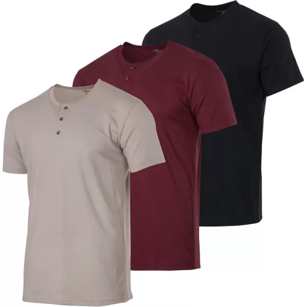 Real Essentials 3 Pack Mens Cotton Short ampamp Long Sleeve Henley TShirt Performance Activewear Available in Big ampamp TallShort Sleeve  Set 10