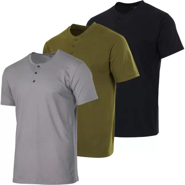 Real Essentials 3 Pack Mens Cotton Short ampamp Long Sleeve Henley TShirt Performance Activewear Available in Big ampamp TallShort Sleeve  Set 11