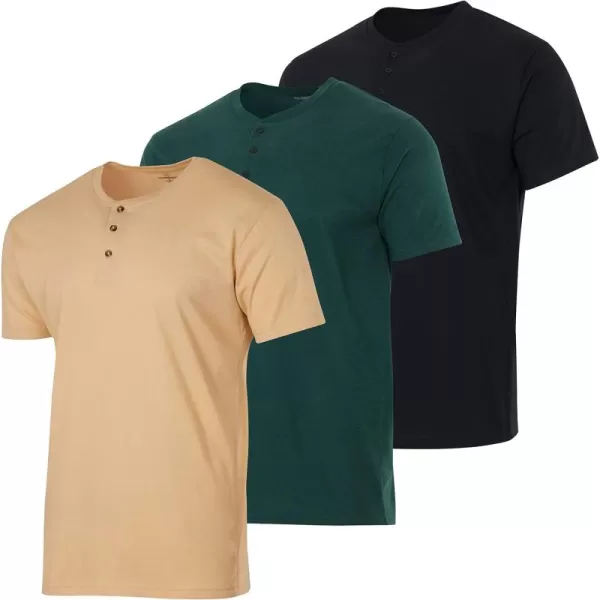 Real Essentials 3 Pack Mens Cotton Short ampamp Long Sleeve Henley TShirt Performance Activewear Available in Big ampamp TallShort Sleeve  Set 12