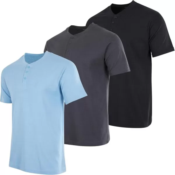 Real Essentials 3 Pack Mens Cotton Short ampamp Long Sleeve Henley TShirt Performance Activewear Available in Big ampamp TallShort Sleeve  Set 2