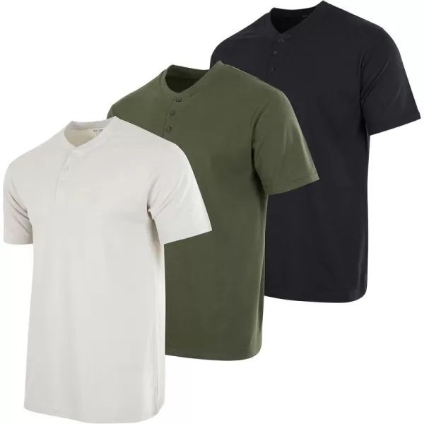 Real Essentials 3 Pack Mens Cotton Short ampamp Long Sleeve Henley TShirt Performance Activewear Available in Big ampamp TallShort Sleeve  Set 3