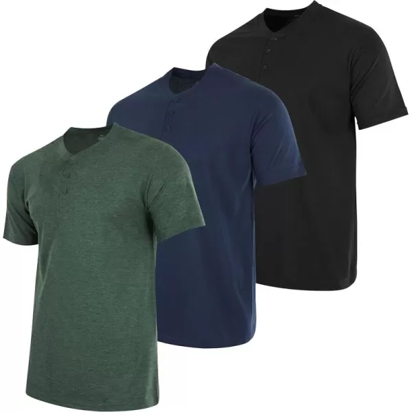Real Essentials 3 Pack Mens Cotton Short ampamp Long Sleeve Henley TShirt Performance Activewear Available in Big ampamp TallShort Sleeve  Set 4