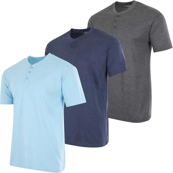 Real Essentials 3 Pack Mens Cotton Short ampamp Long Sleeve Henley TShirt Performance Activewear Available in Big ampamp TallShort Sleeve  Set 6