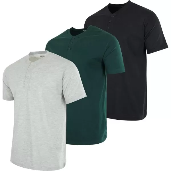 Real Essentials 3 Pack Mens Cotton Short ampamp Long Sleeve Henley TShirt Performance Activewear Available in Big ampamp TallShort Sleeve  Set 7