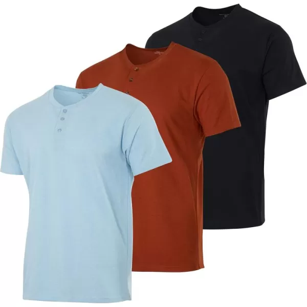 Real Essentials 3 Pack Mens Cotton Short ampamp Long Sleeve Henley TShirt Performance Activewear Available in Big ampamp TallShort Sleeve  Set 9