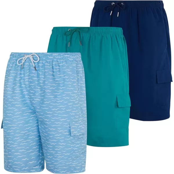 Real Essentials 3 Pack Mens Swim Trunks with Cargo Pockets ampamp Mesh Lining Available in Big ampamp TallSet 1