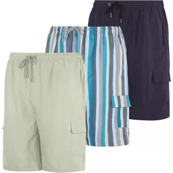 Real Essentials 3 Pack Mens Swim Trunks with Cargo Pockets ampamp Mesh Lining Available in Big ampamp TallSet 4