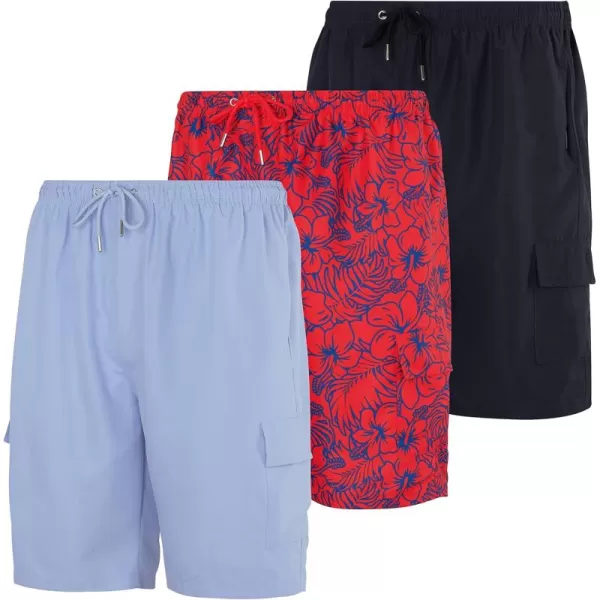 Real Essentials 3 Pack Mens Swim Trunks with Cargo Pockets ampamp Mesh Lining Available in Big ampamp TallSet 7