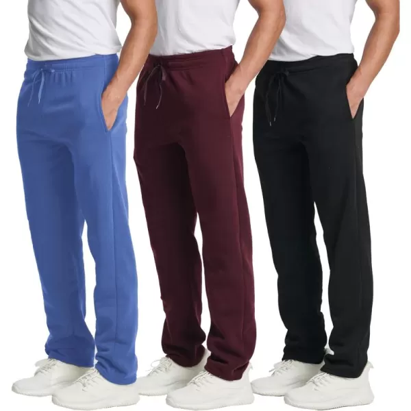 Real Essentials 3 Pack Mens Tech Fleece Athletic Casual Open Bottom Sweatpants with Pockets Available in Big ampamp TallSet 2