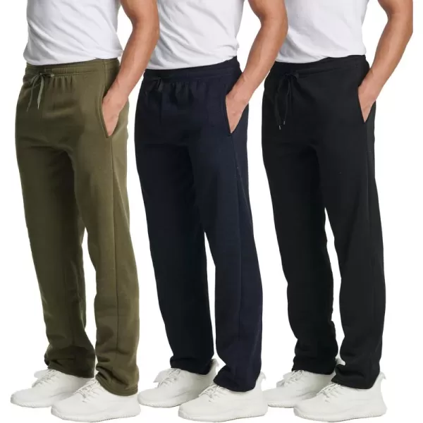 Real Essentials 3 Pack Mens Tech Fleece Athletic Casual Open Bottom Sweatpants with Pockets Available in Big ampamp TallSet 3