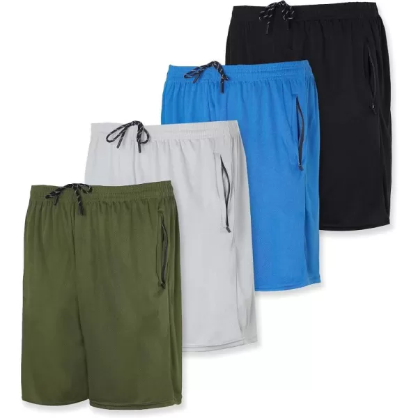 Real Essentials 4 Pack Mens 7quot Athletic Running Quick Dry Mesh Shorts with Zipper Pockets Available in Big ampamp TallSet 3
