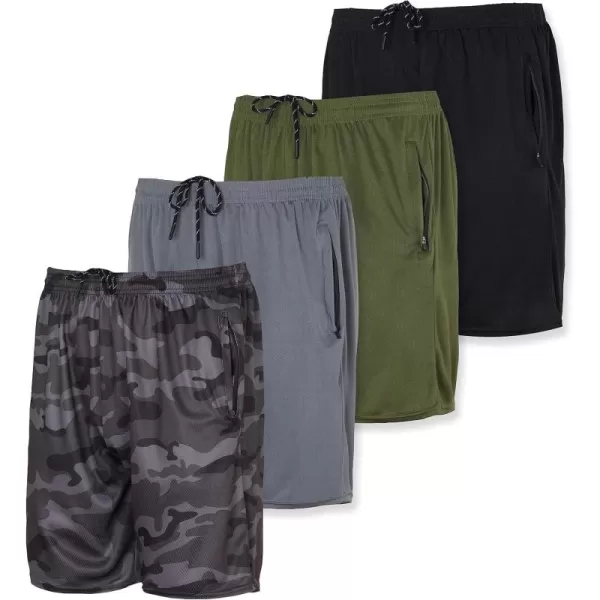 Real Essentials 4 Pack Mens 7quot Athletic Running Quick Dry Mesh Shorts with Zipper Pockets Available in Big ampamp TallSet 6