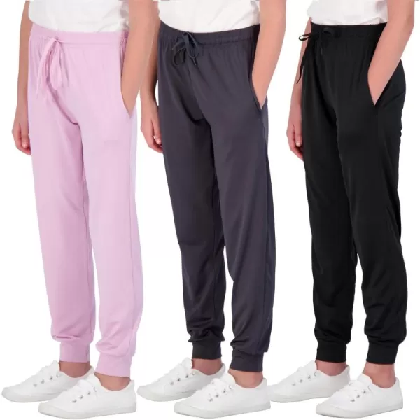 imageReal Essentials 3 Pack Girls DryFit Jogger Sweatpants Soft Active Athletic Kids Joggers with Pockets ampamp DrawstringSet 4