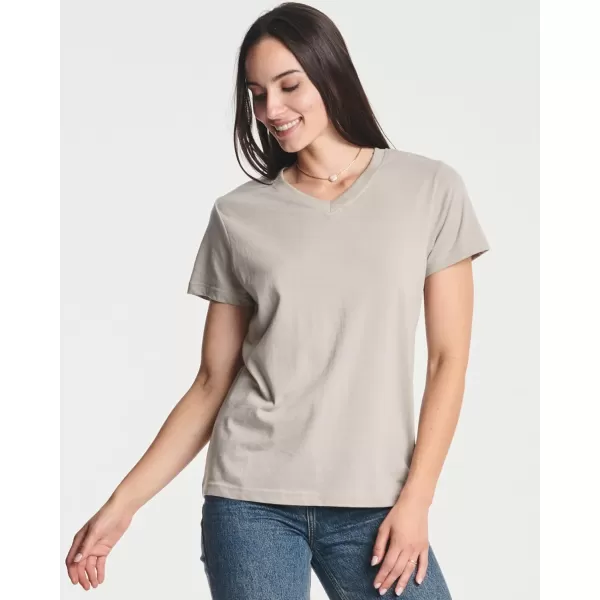 imageReal Essentials 4 Pack Womens ClassicFit Cotton ShortSleeve VNeck TShirt Available in Plus SizeSet 10