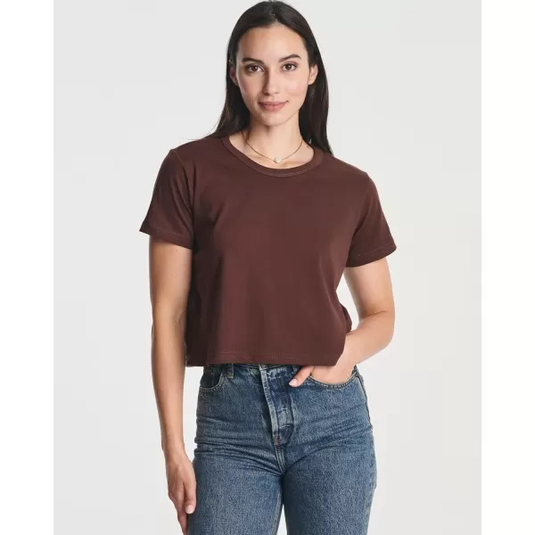 imageReal Essentials 4 Pack Womens Cotton Short Sleeve Crop Top  Cropped Casual Crew Neck TShirts Available in Plus SizeSet 2